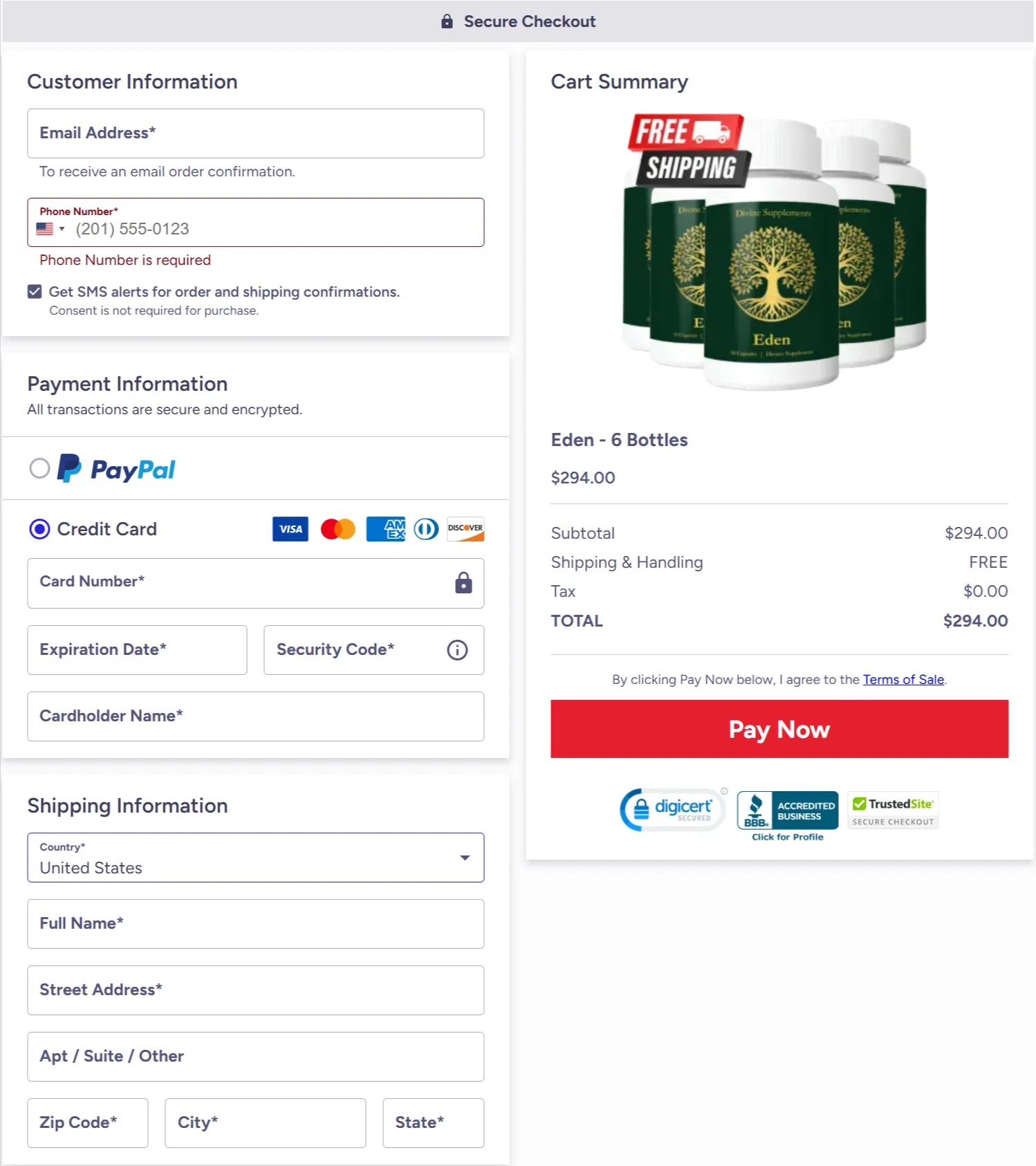 Eden Md Plus checkout page